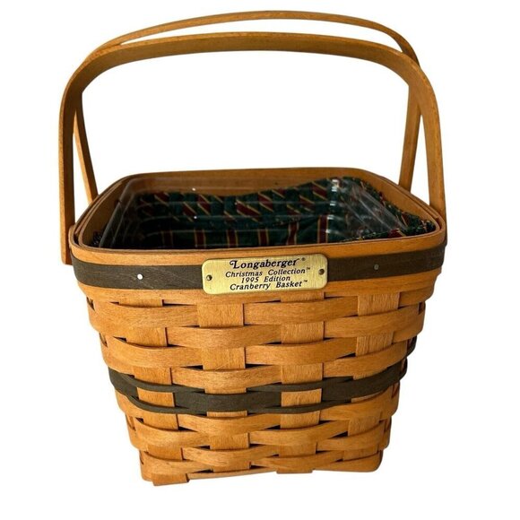 Longaberger 1995 Christmas Collection Cranberry Basket w/ Liner & Insert Holiday - Picture 2 of 16